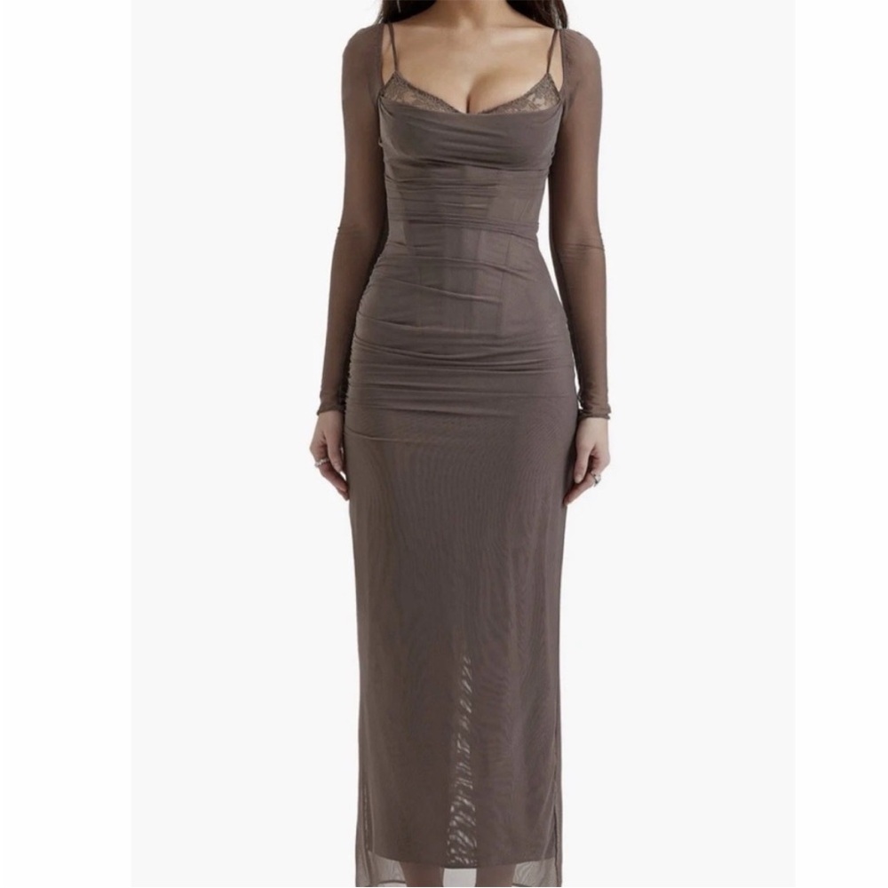 House of CB Taupe Long Sleeve Dress